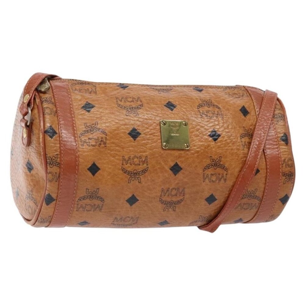 Authentic MCM Logogram Vicetos Shoulder Bag PVC Leather Brown Gold